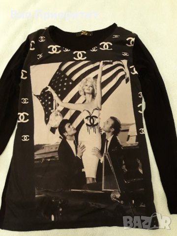 Тениска с дълъг ръкав памук с еластан, с Мерлин Монро в  USA вариант , изчистен гръб в черно., снимка 6 - Тениски - 37446674