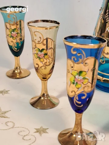 декантер със шест чаши Murano с 24к позлата уникат, снимка 6 - Сервизи - 50852254