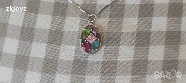 СРЕБЪРНО КОЛИЕ С РАЗНОЦВЕТНИ ЦИРКОНИ 3.39 гр. / проба 925 , снимка 4 - Колиета, медальони, синджири - 48654368