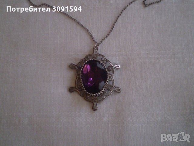 Арт Деко  посребрен медальон филигран лилав кристал  , снимка 7 - Други ценни предмети - 33105723