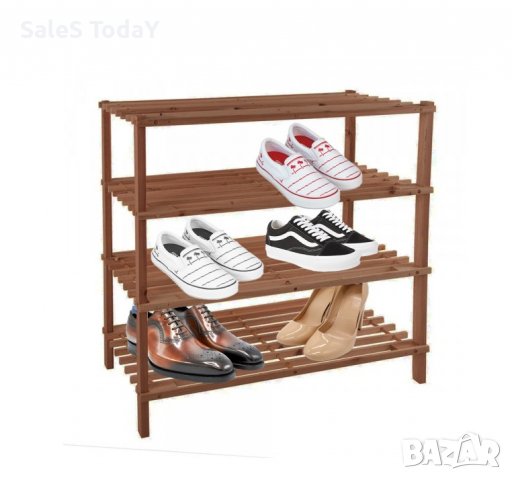 Стелаж за обувки, Шкаф за обувки, дървена поставка, с 4 рафта 65.5x26x66 cm, снимка 1