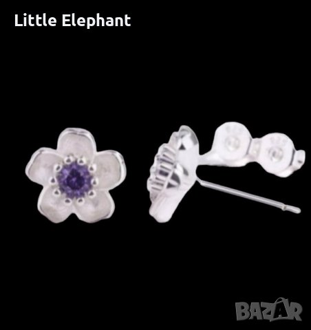  Сребърни обеци цвете с лилави кристали/нови