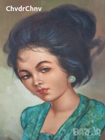 102x66см/голяма испанска картина масло върху платно/женски портрет/прислужница/дървена рамка, снимка 3 - Картини - 50702091