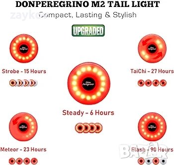 DONPEREGRINO M2 Задна светлина за велосипед Компактна до 90 часа живот на батерията, снимка 2 - Части за велосипеди - 44111216