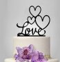 Love 3 сърца твърд акрил черен топер украса декор за торта, снимка 1 - Други - 26605275