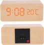 Дървен LED дигитален настолен будилник,Температура Безжично зарядно устройство за телeфон, снимка 4