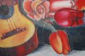 Стара картина,композиция с китара, М.К., 1989 г., снимка 4