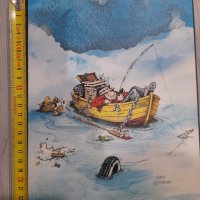 Карикатура на рибар, снимка 2 - Други ценни предмети - 40522219