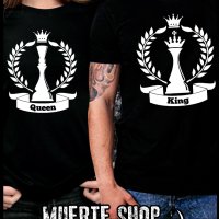 Комплект за двойки  KING AND QUEEN CHESS с щампа, снимка 1 - Тениски - 44017935