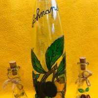бутилка от френска ракия Schnaps и две юзчета ръчно рисувани сливи, снимка 3 - Декорация за дома - 37435518