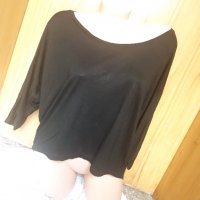 Черна А-образна блуза широк модел с 3/4 ръкав и цип М, снимка 2 - Тениски - 32990766