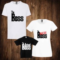 Семейни тениски с щампа дамска тениска + мъжка тениска + детска тениска THE BOSS / THE REAL BOSS / T, снимка 1 - Тениски - 26330404