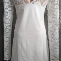 Бяла рокля по тялото с дантелени ръкави, снимка 2 - Рокли - 36688904
