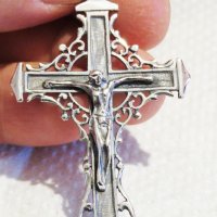 сребърен кръст разпятие Исус Христос, разпятие Христово, снимка 2 - Колиета, медальони, синджири - 32290893
