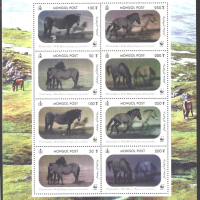 Чисти марки стерео холограмни в малък лист WWF Фауна Коне 2000 от Монголия, снимка 1 - Филателия - 44854537
