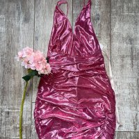 Нова клубна рокля с етикета House London  метален металически ефект в златисто лилав цвят бляскава , снимка 14 - Рокли - 34069568