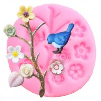Птичка с клонка цветчета силиконов молд форма декорация торта фондан сладки мъфини, снимка 1 - Форми - 26676898
