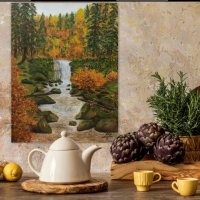 Картина с маслени бои Водопад през есента, снимка 3 - Картини - 30485231