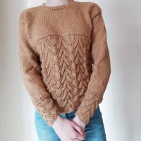 Ръчно плетен кафяв пуловер, снимка 2 - Блузи с дълъг ръкав и пуловери - 22703086