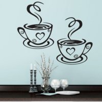 2 кафени чаши кафе сърце стикер стена лепенка самозалепващ за стая декор кафене заведение кухня, снимка 2 - Други - 28300757