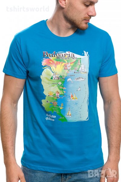 Нова мъжка синя тениска с трансферен печат Черно море - България, снимка 1