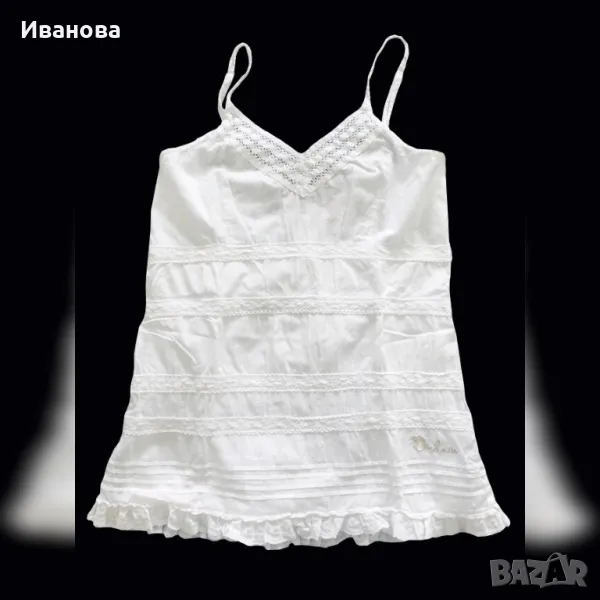 Стилен памучен бял потник. Топ с тънки регулиращи се презрамки, снимка 1
