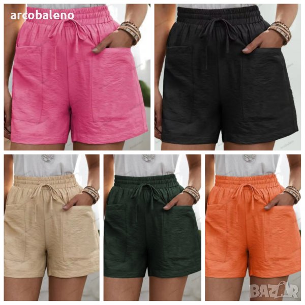 Дамски едноцветни къси панталони с шнур и широки крачоли, 5цвята , снимка 1
