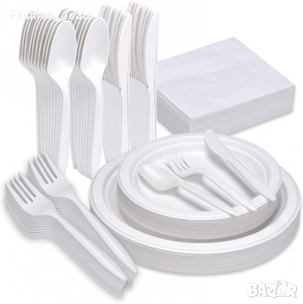 Парти комплект пластмасови прибори чинии салфетки за 25 гости Къмпинг, снимка 1
