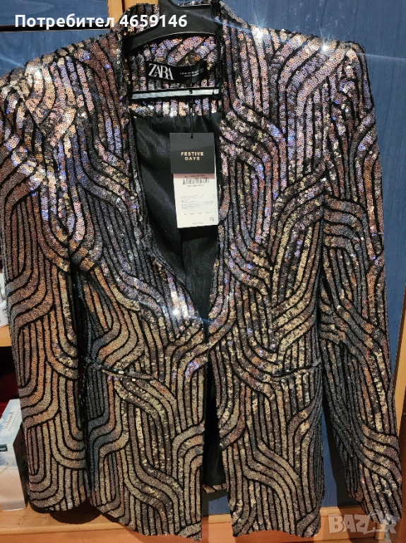 Ново сако Zara, с пайети, размер s, с етикет, снимка 1
