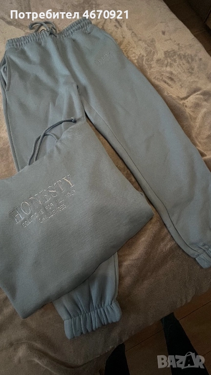 Дамски костюм от полар в син цвят, яке овърсайз, панталон размер S-M, снимка 1