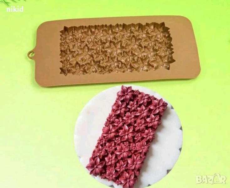 Звездни Цветя релеф шоколадов блок плочка цял шоколад силиконов молд форма калъп гипс фондан, снимка 1