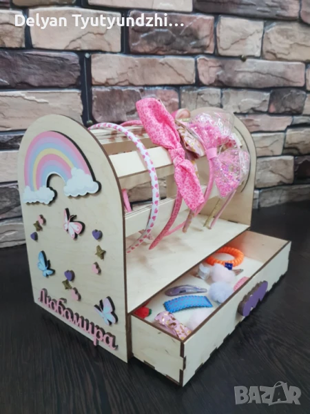 🌈 Персонализиран дървен органайзер за диадеми и аксесоари – Мечтата на всяко момиче! 🎁, снимка 1