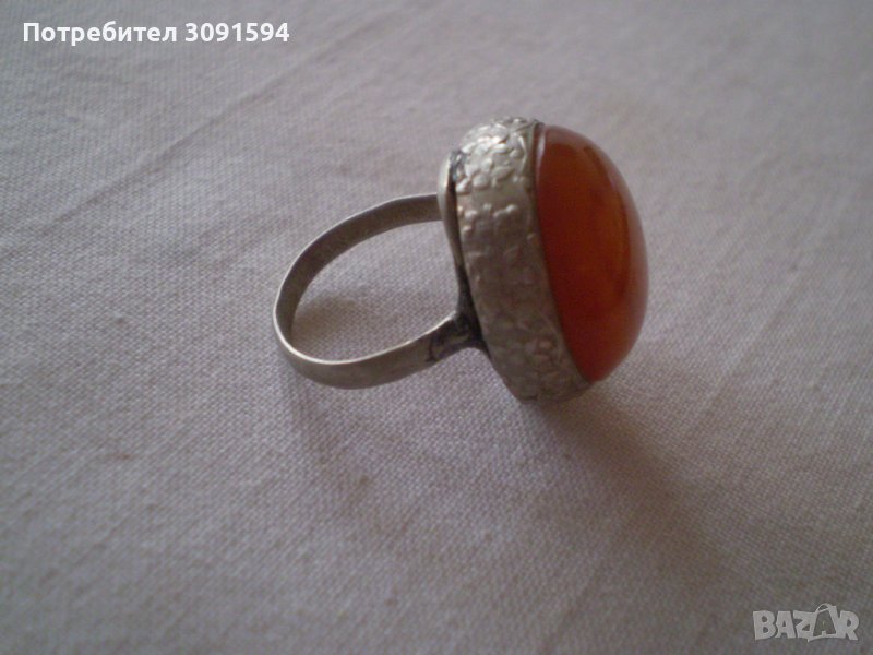 Стар сребърен пръстен с натурален Кехлибар , снимка 1