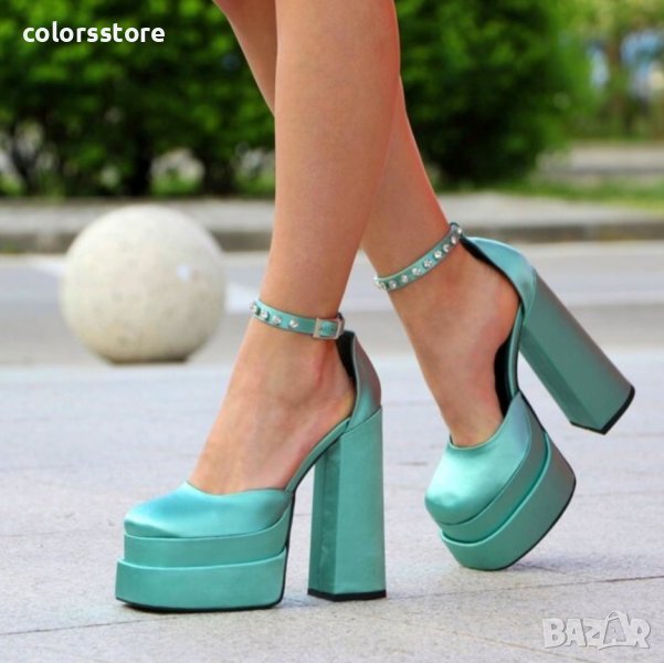 Сандали на ток - мента сатен - VS1, снимка 1