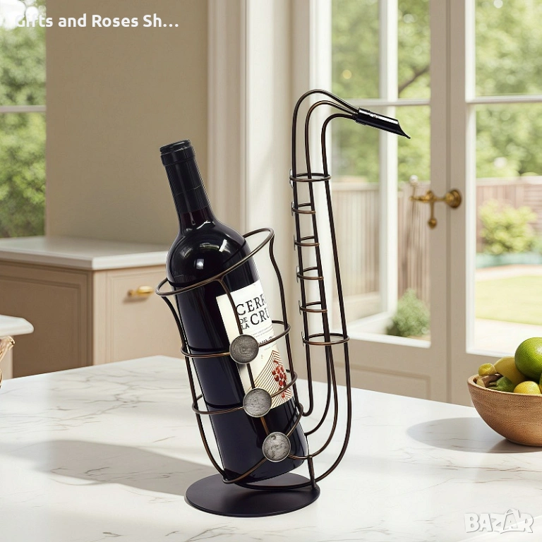 Поставка за вино Саксофон - метална, снимка 1