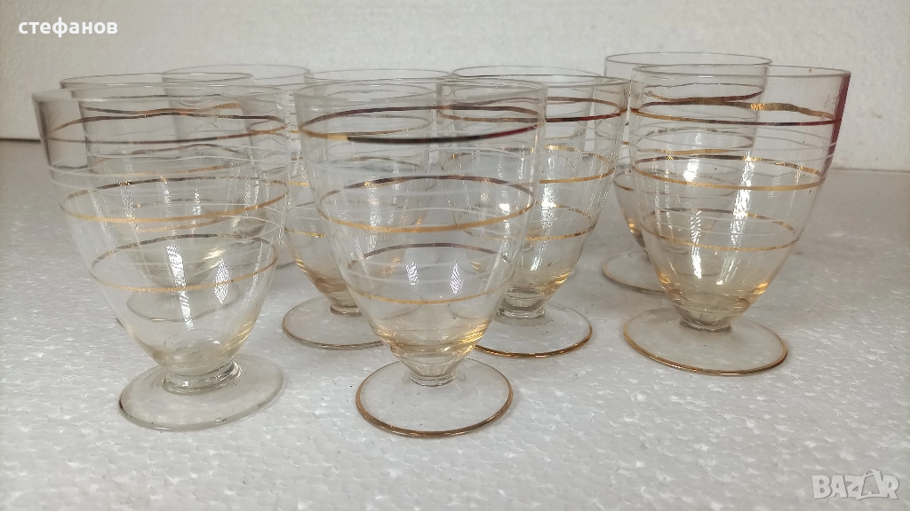 Ретро чашки за ракия, столче, златни и бели кантове, 10 бр, снимка 1