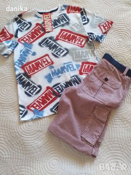 Лот къс панталон / бермуди с колан и тениска MARVEL 134 / 140, снимка 1