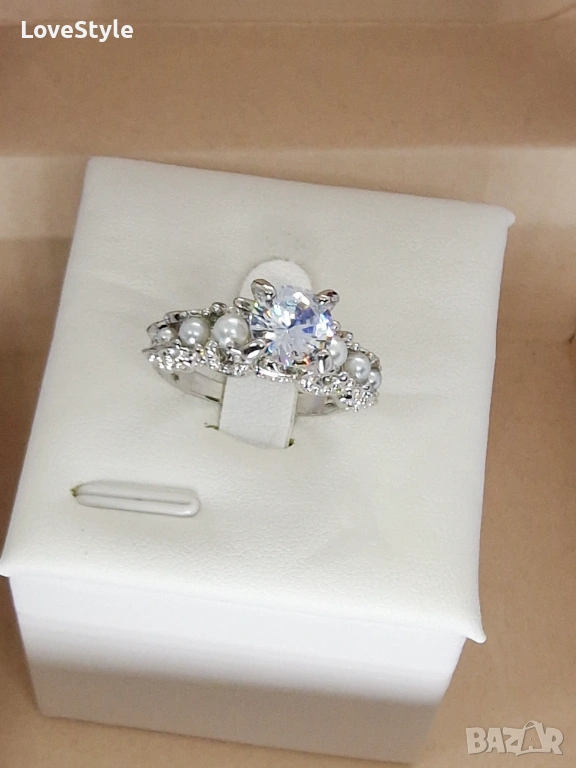 Pearl & Crystal Royal Ring 🤍✨ | дамски пръстен с перли, снимка 1
