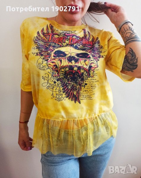 Дамска тениска комбинация трико и тюл, снимка 1