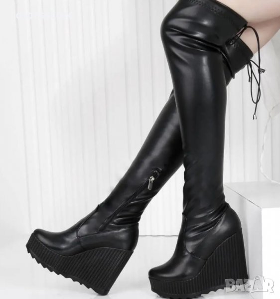 Ботуши на платформа - черна кожа - 1906, снимка 1