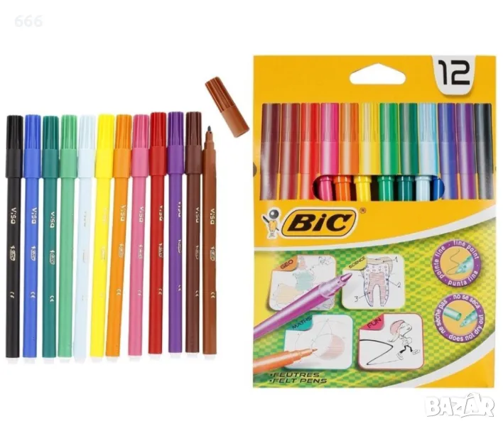 12 цветни маркера - флумастери - марка BIC, снимка 1