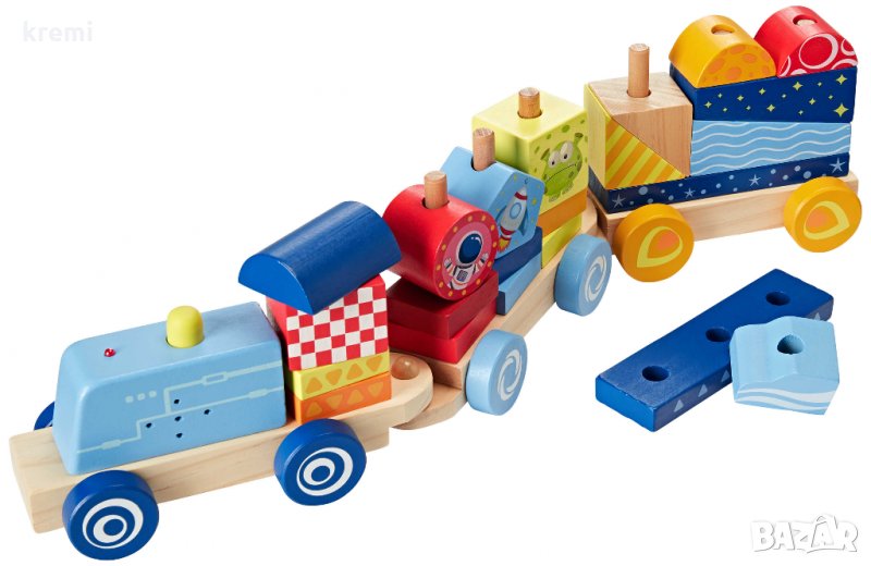 НОВИ! Дървен дидактически влак 57 см локомотив със звук и светлина, снимка 1