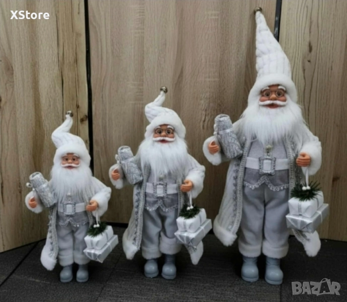 Дядо Коледа в сребристо – празнична фигура, която носи магия и уют у дома (50 / 70 / 90 см), снимка 1