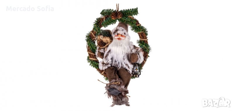 Коледен декоративен дървен венец Дядо Коледа, 36см , снимка 1