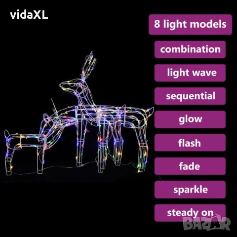 vidaXL Коледна украса, 3 светещи елена, 229 LED лампички(SKU:328542), снимка 2 - Декорация за дома - 52573748