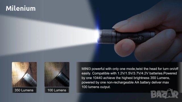 Trustfire Mini3 EDC LED фенер, снимка 3 - Друга електроника - 43866028