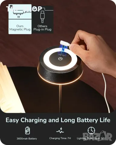 EDISHINE Настолна лампа LED акумулаторна сензорна 2 цветни режима външна преносима - бяла, черна, снимка 10 - Настолни лампи - 49340624