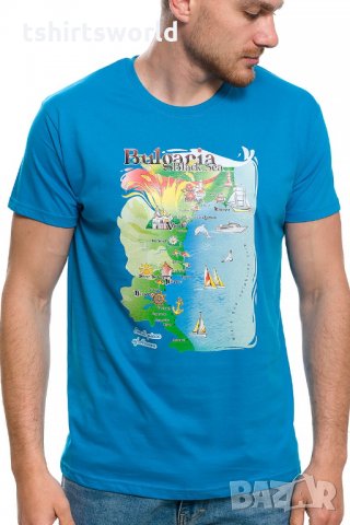 Нова мъжка синя тениска с трансферен печат Черно море - България, снимка 1 - Тениски - 28222259