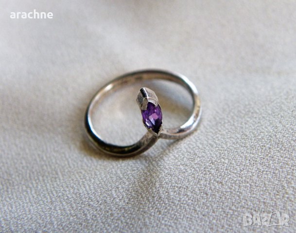Френски сребърен пръстен за втора фаланга с шпинел, снимка 3 - Пръстени - 37476024