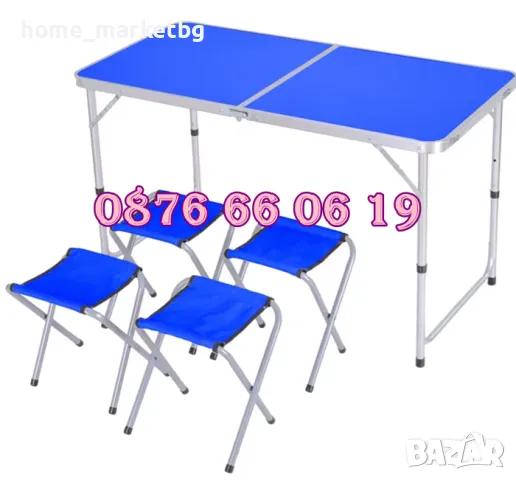 Къмпинг сгъваема маса с 120х60 см с 4 бр. столчета, градинска маса, снимка 4 - Градински мебели, декорация  - 49409638